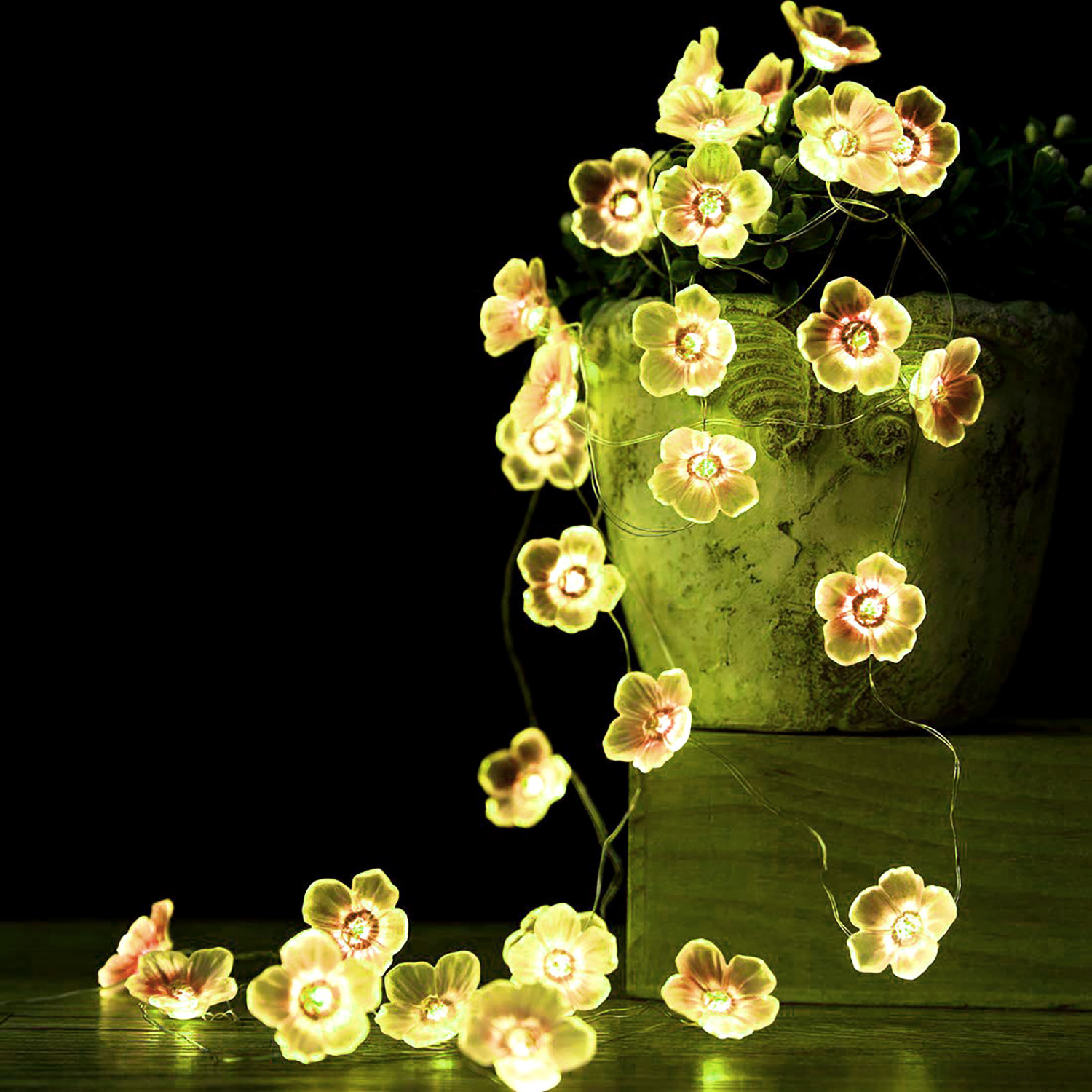 Kuber Industries Diwali Lights | 14 Flower Fairy Lights for Diwali | Christmas | Home Decoration | Indoor & outdoor | Diwali Lights for Decoration | Crystal Flower | Orange