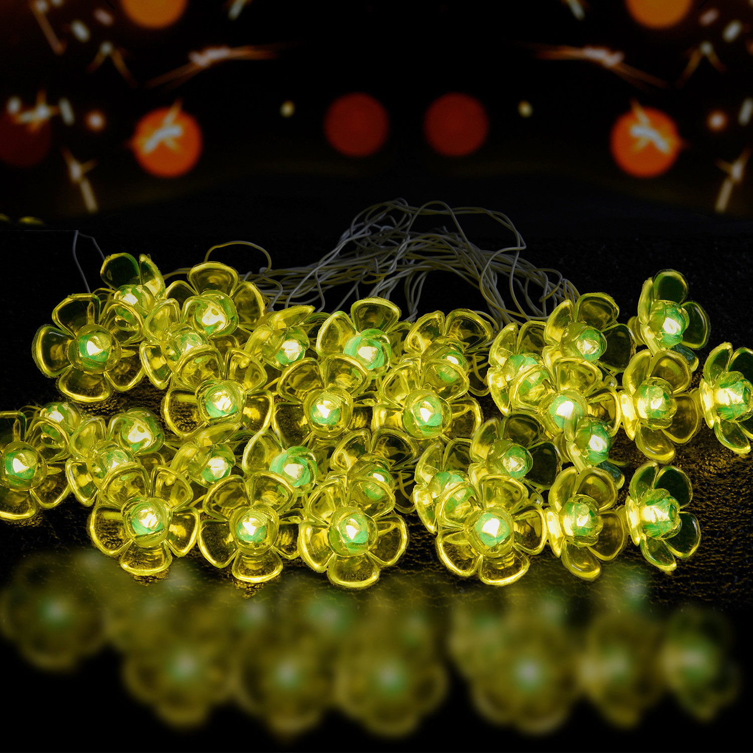 Kuber Industries Diwali Lights | 14 Flower Fairy Lights for Diwali | Christmas | Home Decoration | Indoor & outdoor | Diwali Lights for Decoration | Crystal Flower | Light Green