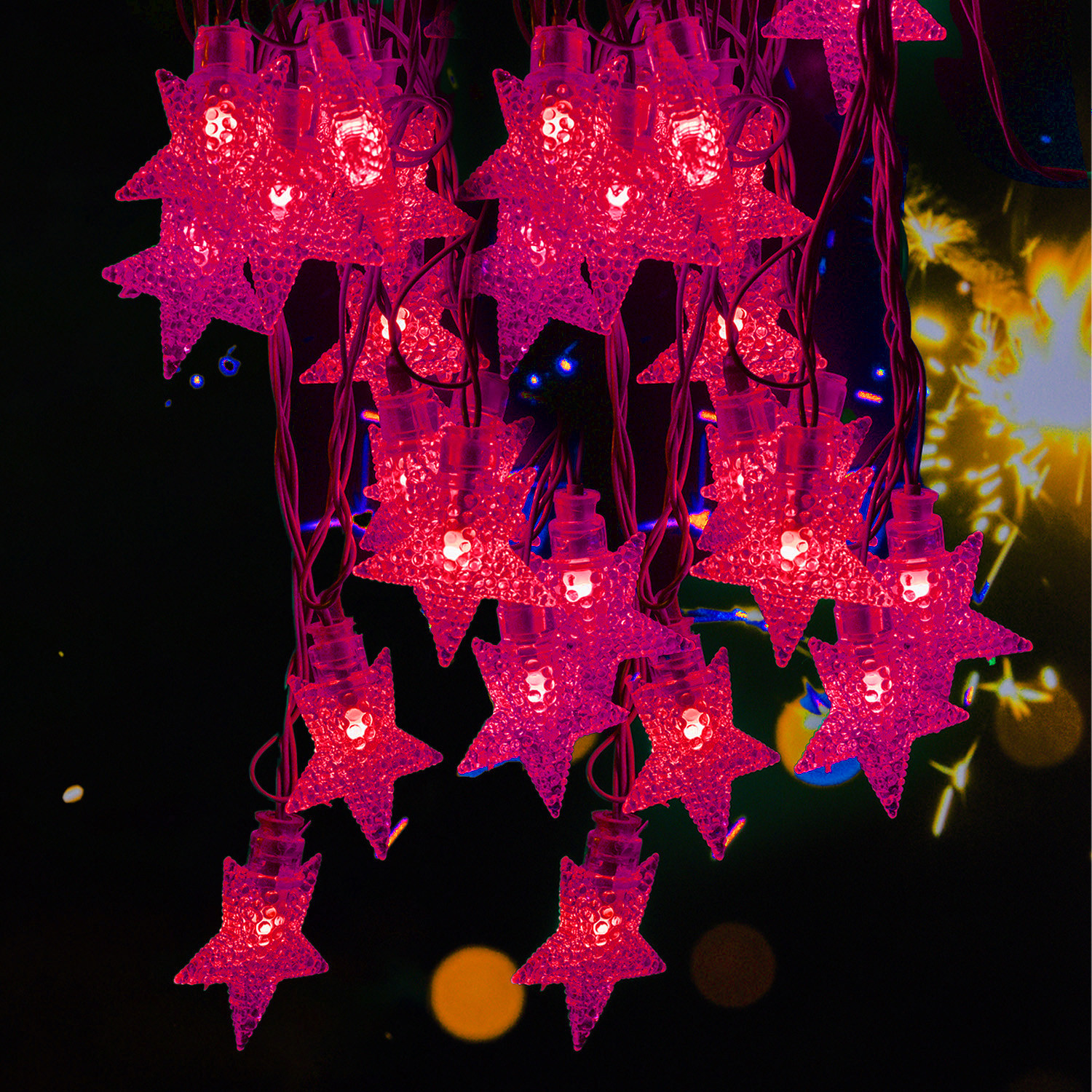 Kuber Industries Diwali Lights | 20 Stars Fairy Lights for Diwali | Christmas | Home Decoration | Indoor & outdoor | Diwali Lights for Decoration | Chota Star | Red