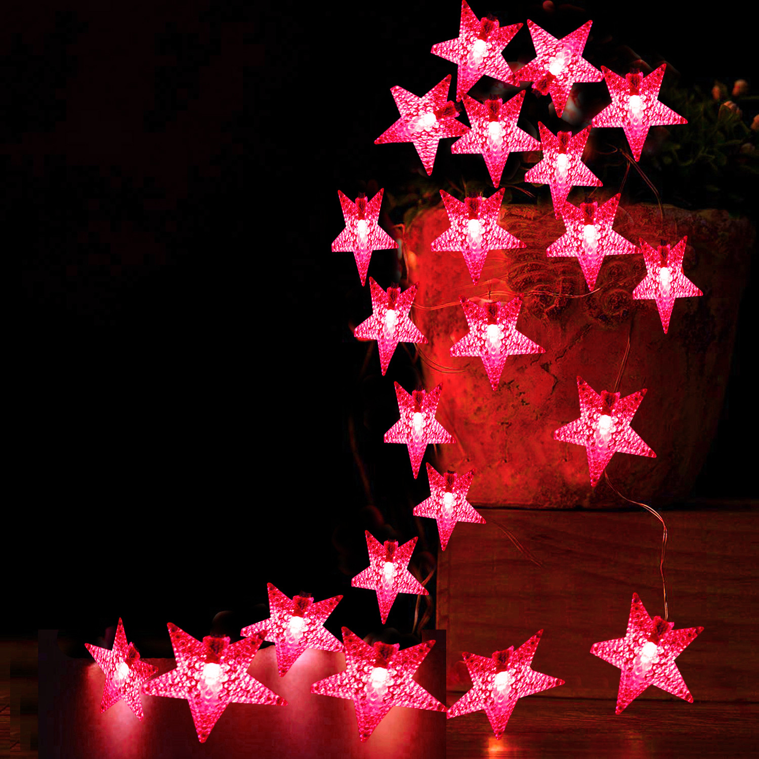 Kuber Industries Diwali Lights | 20 Stars Fairy Lights for Diwali | Christmas | Home Decoration | Indoor & outdoor | Diwali Lights for Decoration | Chota Star | Red