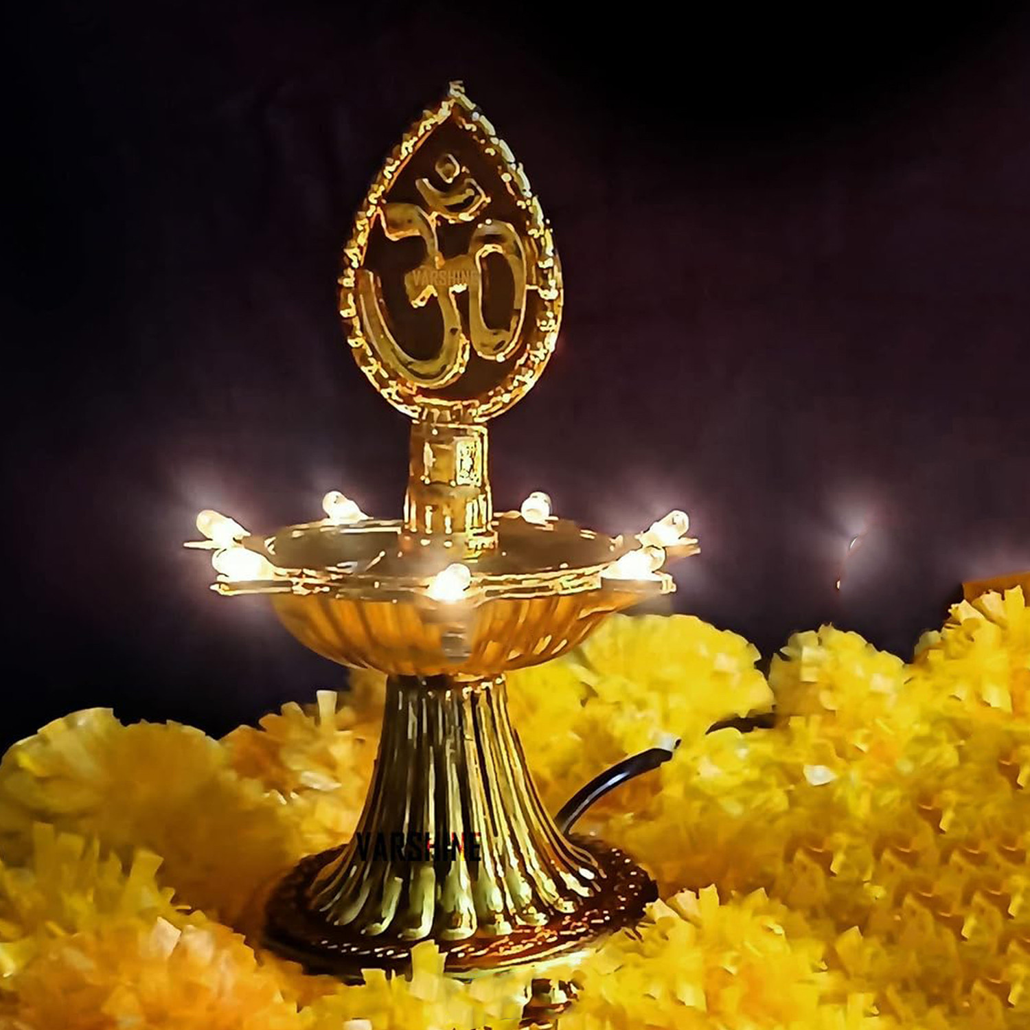 Kuber Industries Diwali Lights | Diwali String Light For Décor | Lights for Christmas | Lights for Navratri | Pooja Light For Diwali | Lights for Indoor | LED 1 Layer Diya Stand | Golden