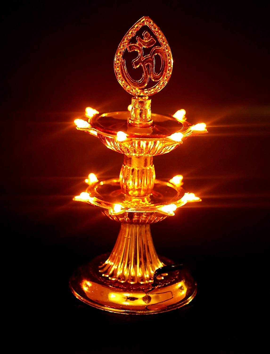 Kuber Industries Diwali Lights | Diwali String Light For Décor | Lights for Christmas | Lights for Navratri | Pooja Light For Diwali | Lights for Indoor | LED 2 Layer Diya Stand | Golden