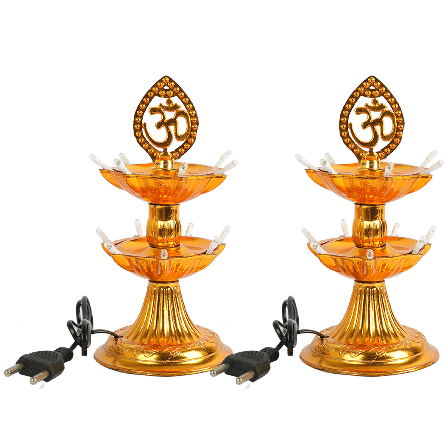 Kuber Industries Diwali Lights | Diwali String Light For Décor | Lights for Christmas | Lights for Navratri | Pooja Light For Diwali | Lights for Indoor | LED 2 Layer Diya Stand | Golden