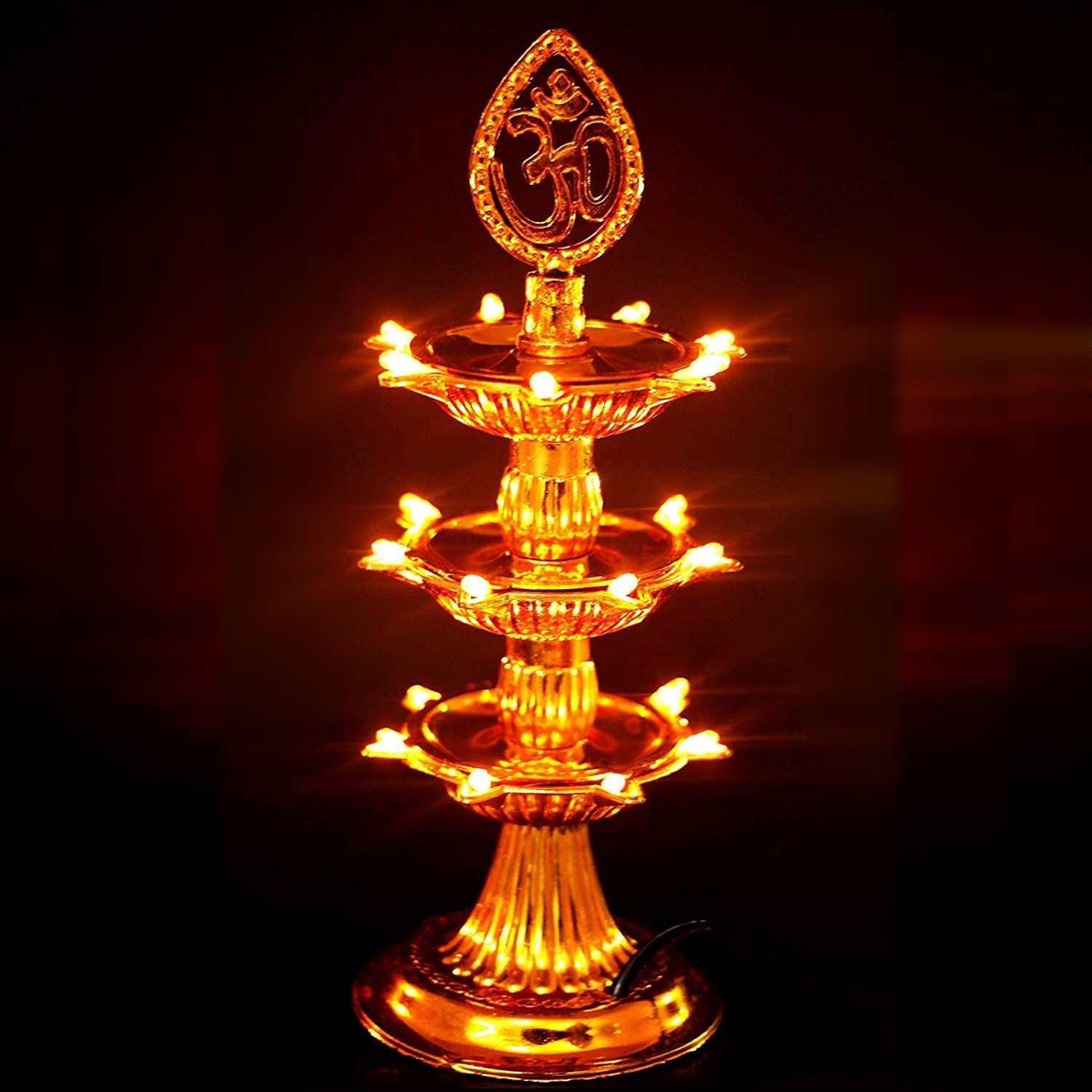 Kuber Industries Diwali Lights | Diwali String Light For Décor | Lights for Christmas | Lights for Navratri | Pooja Light For Diwali | Lights for Indoor | LED 3 Layer Diya Stand | Golden