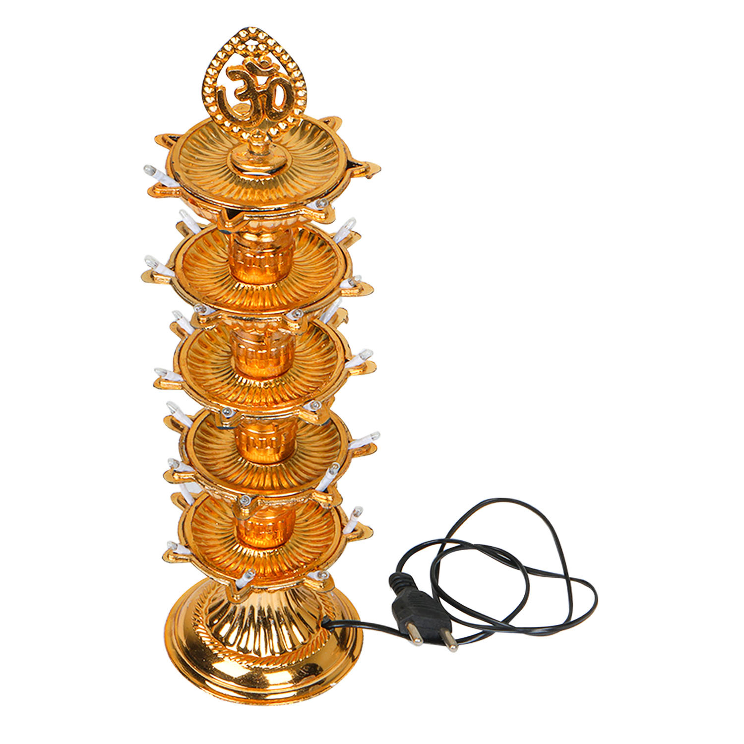 Kuber Industries Diwali Lights | Diwali String Light For Décor | Lights for Christmas | Lights for Navratri | Pooja Light For Diwali | Lights for Indoor | LED 5 Layer Diya Stand | Golden