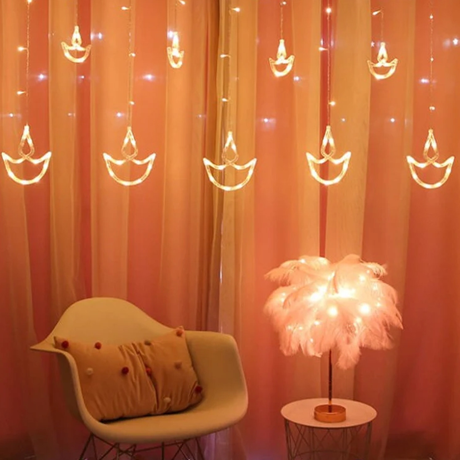 Kuber Industries Diya Shape String Lights|6 Big And 6 Small Window Decoration Lights|String Fairy Lights For Christmas,New Year,Diwali (Warm White)