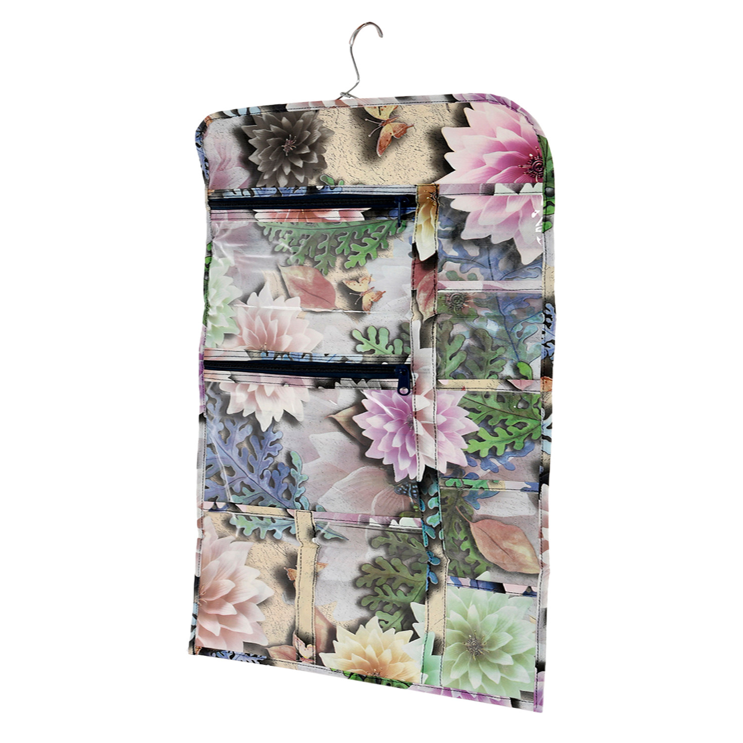 Kuber Industries Document Holder | PVC Sun Flower Design Document Organizer | Double Sided Document Holder for Home | 7 Small Pocket with 3 Zipper | Brown