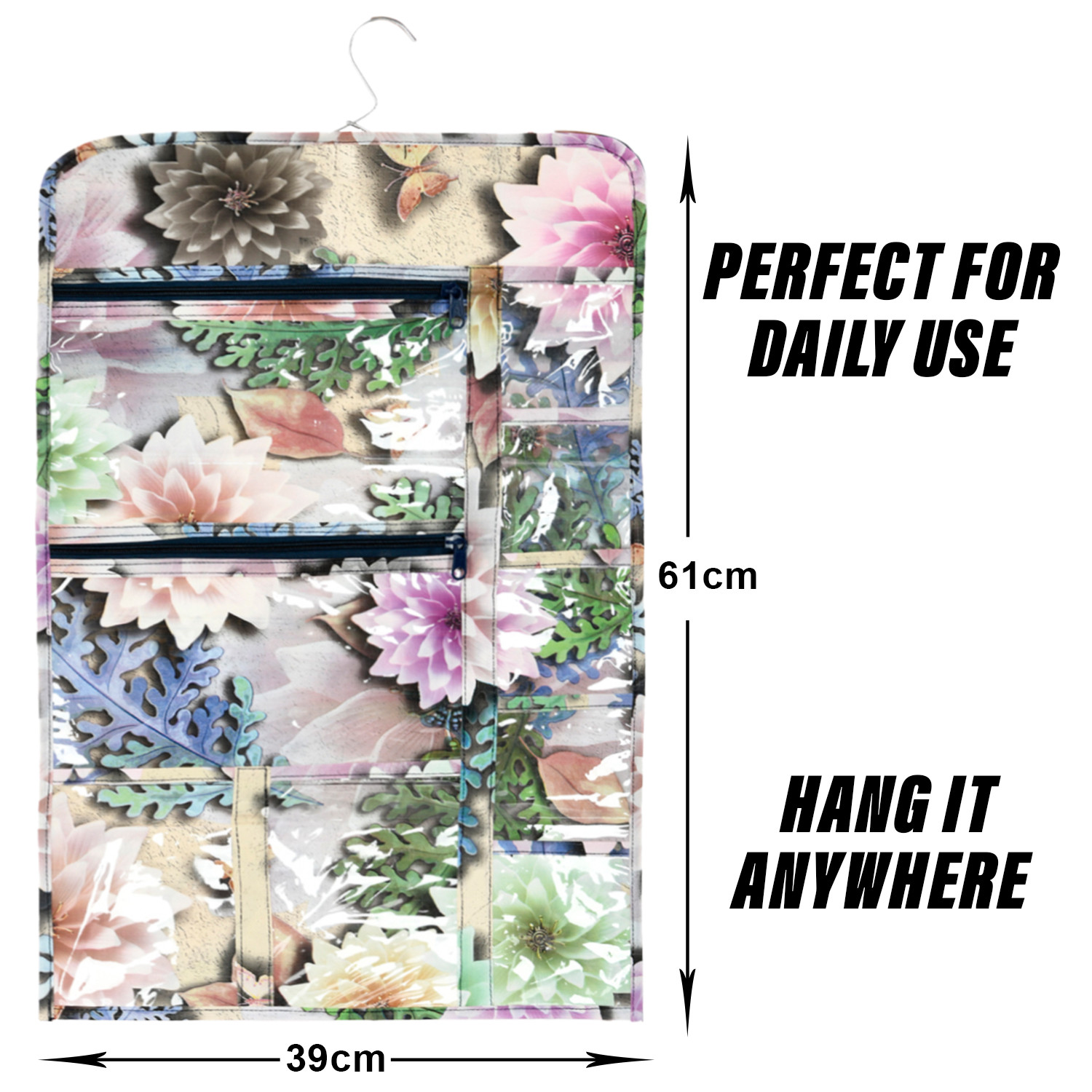 Kuber Industries Document Holder | PVC Sun Flower Design Document Organizer | Double Sided Document Holder for Home | 7 Small Pocket with 3 Zipper | Brown