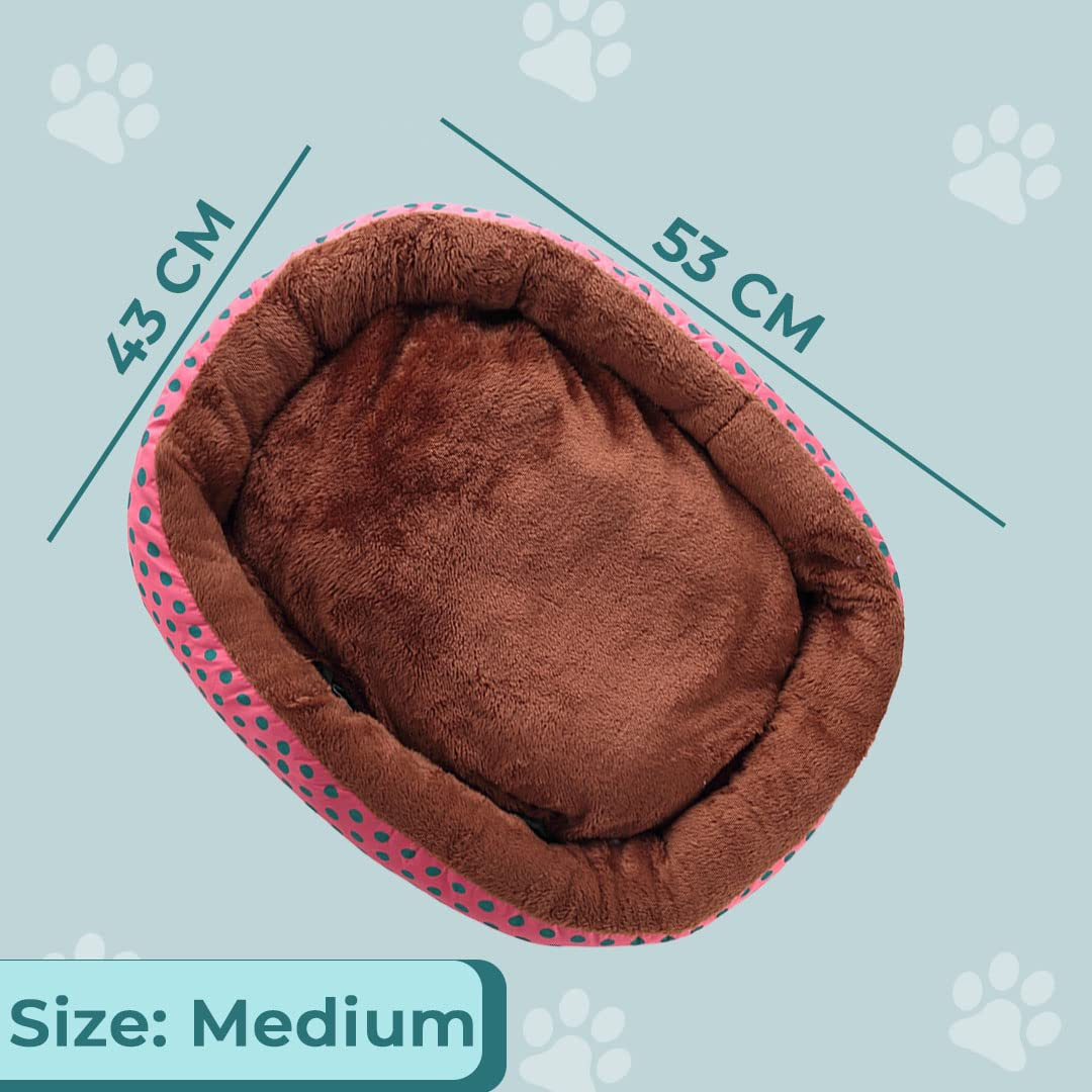 Kuber Industries Dog & Cat Bed|Soft Plush Top Pet Bed|Oxford Cloth Polyester Filling|Medium Washable Dog Bed|Circular Cat Bed with Rise-Edge Pillow|QY039RC-M|Red & Coffee