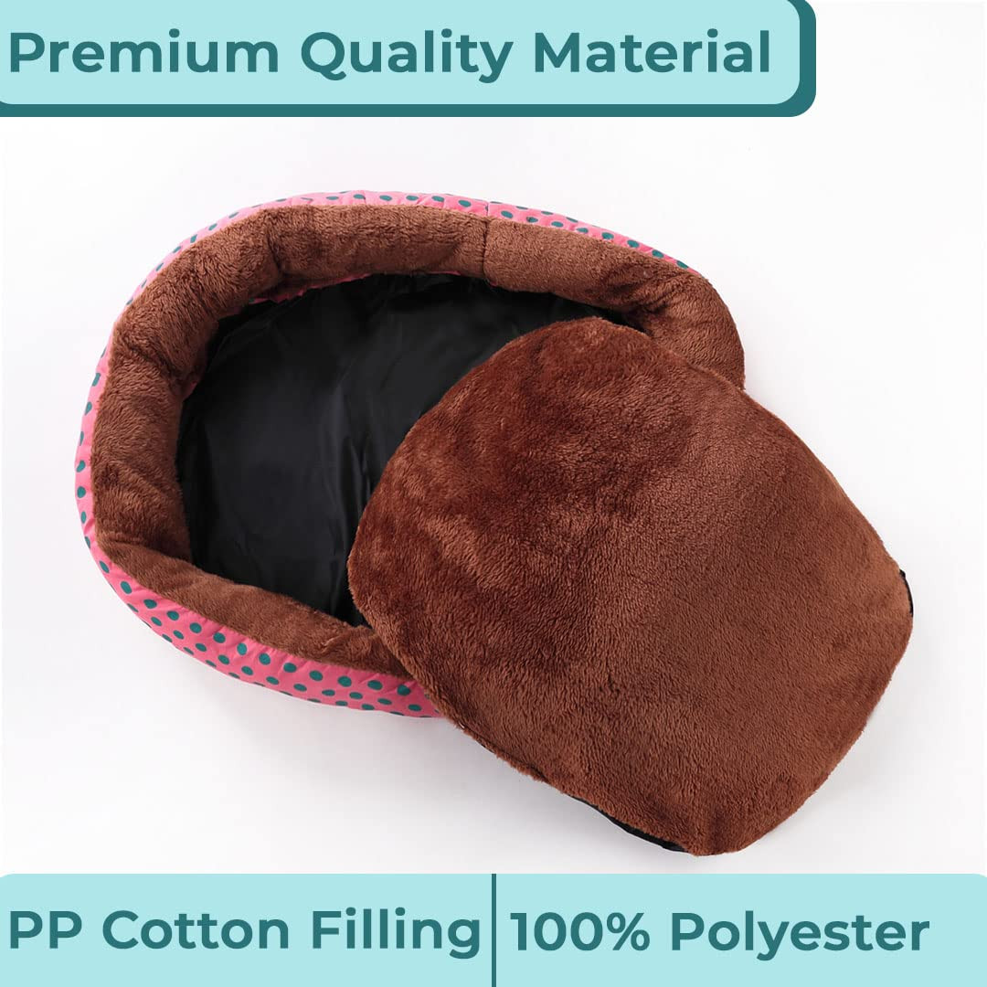 Kuber Industries Dog & Cat Bed|Soft Plush Top Pet Bed|Oxford Cloth Polyester Filling|Medium Washable Dog Bed|Circular Cat Bed with Rise-Edge Pillow|QY039RC-M|Red & Coffee