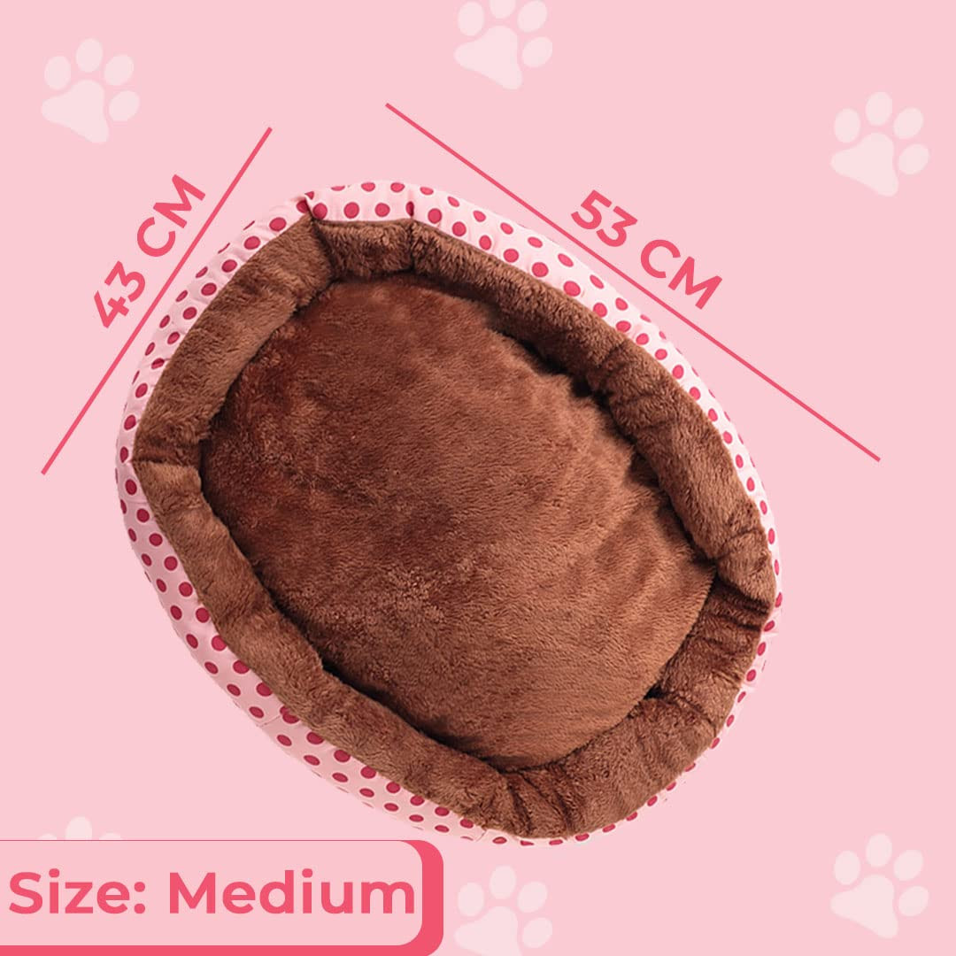 Kuber Industries Dog & Cat Bed|Soft Plush Top Pet Bed|Oxford Cloth Polyester Filling|Medium Washable Dog Bed|Circular Cat Bed with Rise-Edge Pillow|QY039PC-M|Pink & Coffee