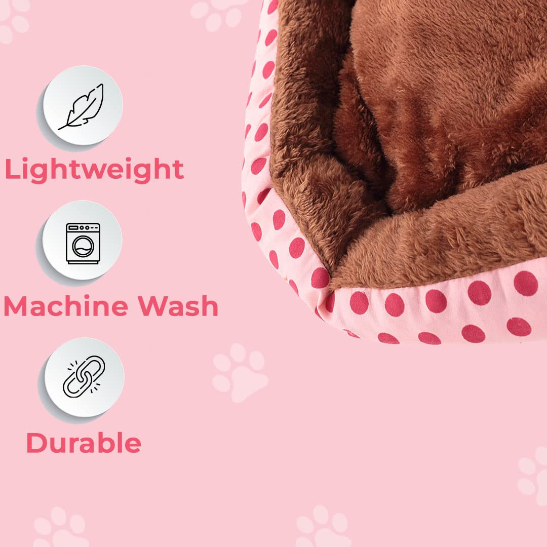 Kuber Industries Dog & Cat Bed|Soft Plush Top Pet Bed|Oxford Cloth Polyester Filling|Medium Washable Dog Bed|Circular Cat Bed with Rise-Edge Pillow|QY039PC-M|Pink & Coffee