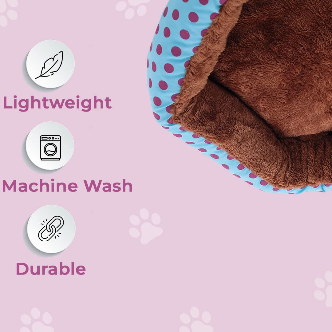 Kuber Industries Dog & Cat Bed|Soft Plush Top Pet Bed|Oxford Cloth Polyester Filling|Medium Washable Dog Bed|Circular Cat Bed with Rise-Edge Pillow|QY039BC-M|Blue & Coffee