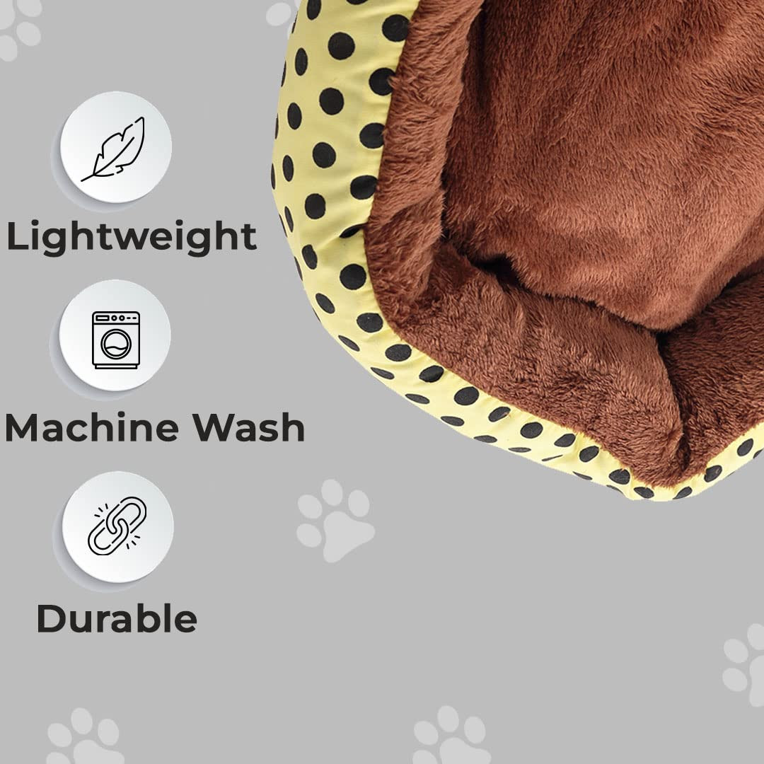 Kuber Industries Dog & Cat Bed|Soft Plush Top Pet Bed|Oxford Cloth Polyester Filling|Medium Washable Dog Bed|Circular Cat Bed with Rise-Edge Pillow|QY039YC-M|Yellow & Coffee
