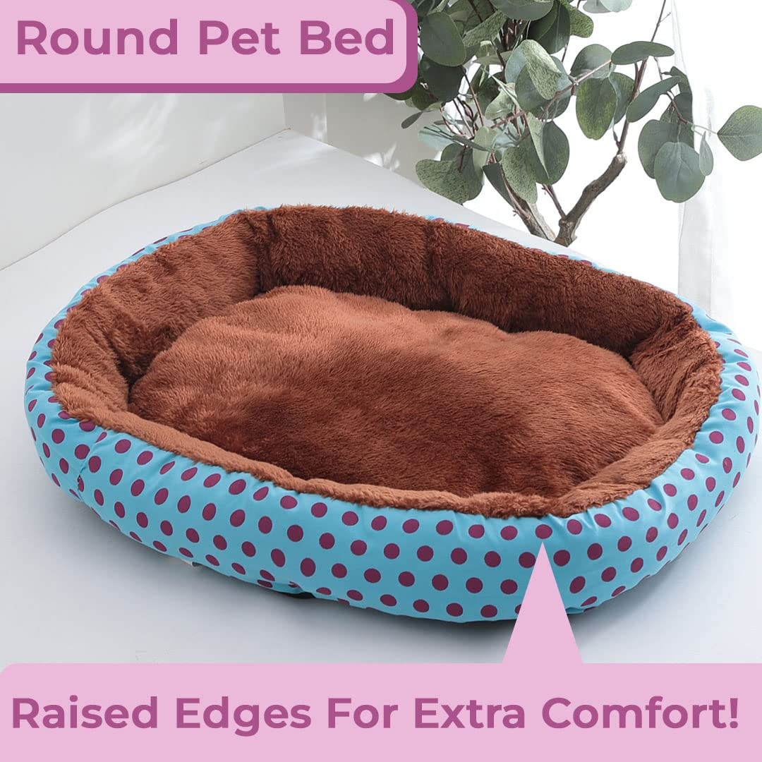 Kuber Industries Dog & Cat Bed|Soft Plush Top Pet Bed|Oxford Cloth Polyester Filling|Medium Washable Dog Bed|Circular Cat Bed with Rise-Edge Pillow|QY039BC-L|Blue & Coffee