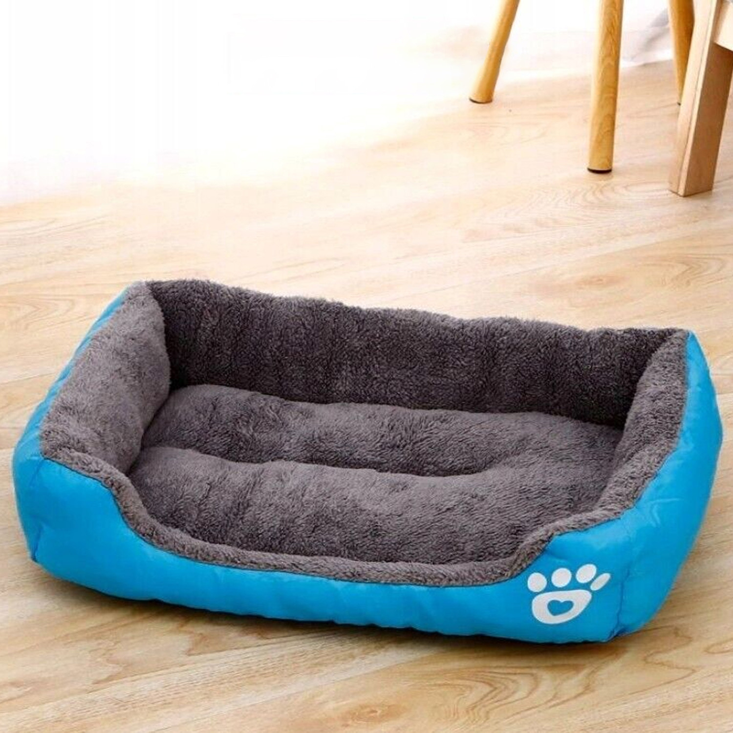 Kuber Industries Dog & Cat Bed|Super Soft Plush Top Pet Bed|Oxford Cloth Polyester Filling|Machine Washable Dog Bed|Rectangular Cat Bed with Rise-Edge Pillow|QY036B-S|Sky Blue