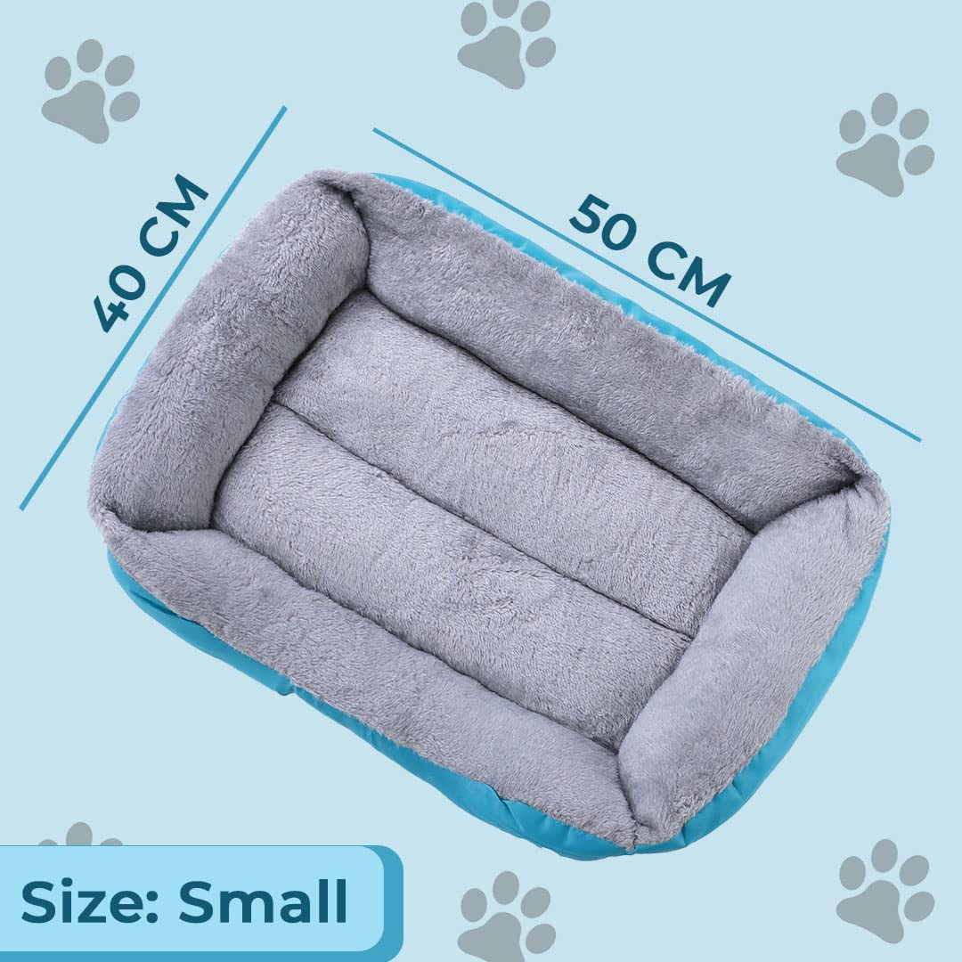 Kuber Industries Dog & Cat Bed|Super Soft Plush Top Pet Bed|Oxford Cloth Polyester Filling|Machine Washable Dog Bed|Rectangular Cat Bed with Rise-Edge Pillow|QY036B-S|Sky Blue