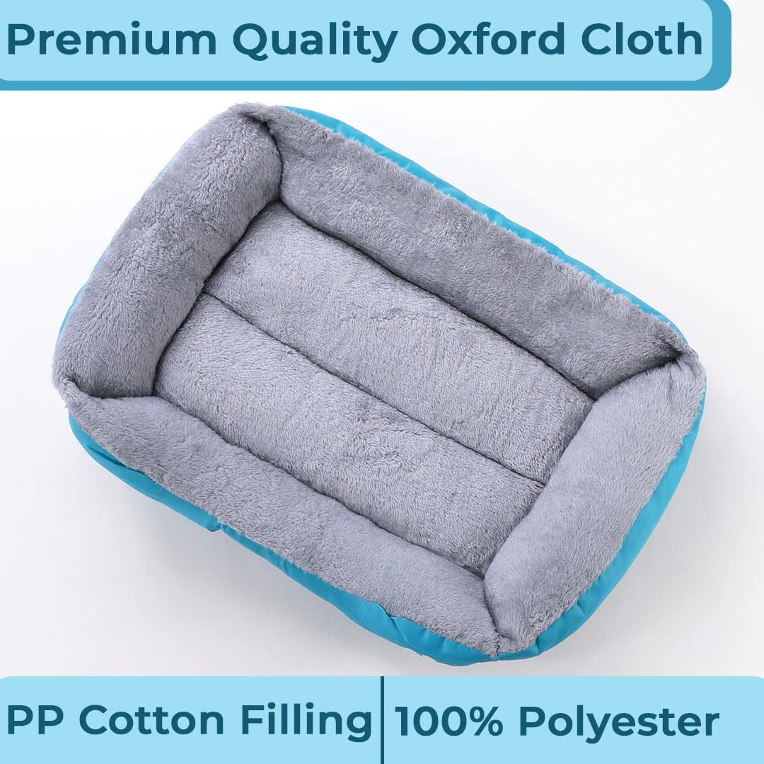 Kuber Industries Dog & Cat Bed|Super Soft Plush Top Pet Bed|Oxford Cloth Polyester Filling|Machine Washable Dog Bed|Rectangular Cat Bed with Rise-Edge Pillow|QY036B-S|Sky Blue