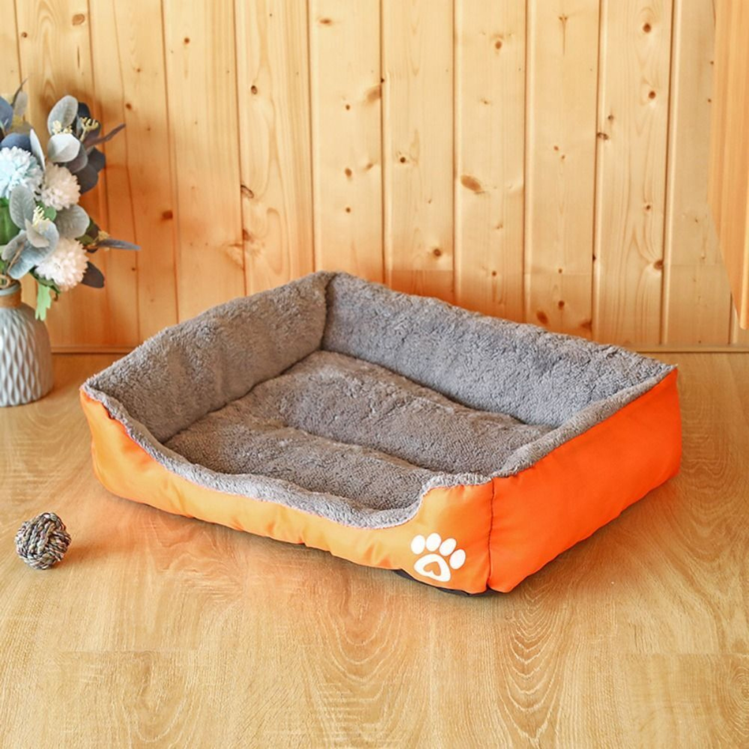 Kuber Industries Dog & Cat Bed|Super Soft Plush Top Pet Bed|Oxford Cloth Polyester Filling|Machine Washable Dog Bed|Rectangular Cat Bed with Rise-Edge Pillow|QY036OR-S|Orange