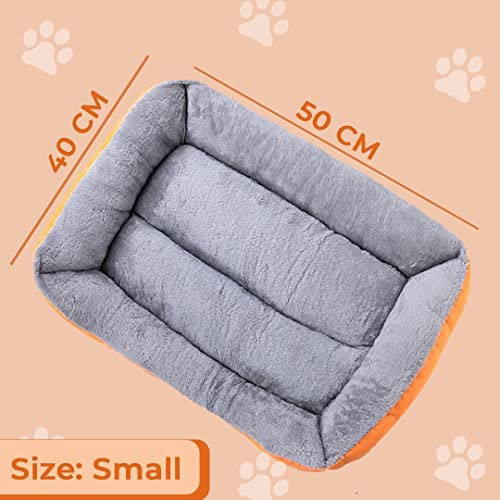 Kuber Industries Dog & Cat Bed|Super Soft Plush Top Pet Bed|Oxford Cloth Polyester Filling|Machine Washable Dog Bed|Rectangular Cat Bed with Rise-Edge Pillow|QY036OR-S|Orange
