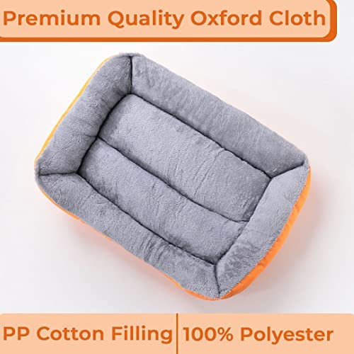 Kuber Industries Dog & Cat Bed|Super Soft Plush Top Pet Bed|Oxford Cloth Polyester Filling|Machine Washable Dog Bed|Rectangular Cat Bed with Rise-Edge Pillow|QY036OR-S|Orange