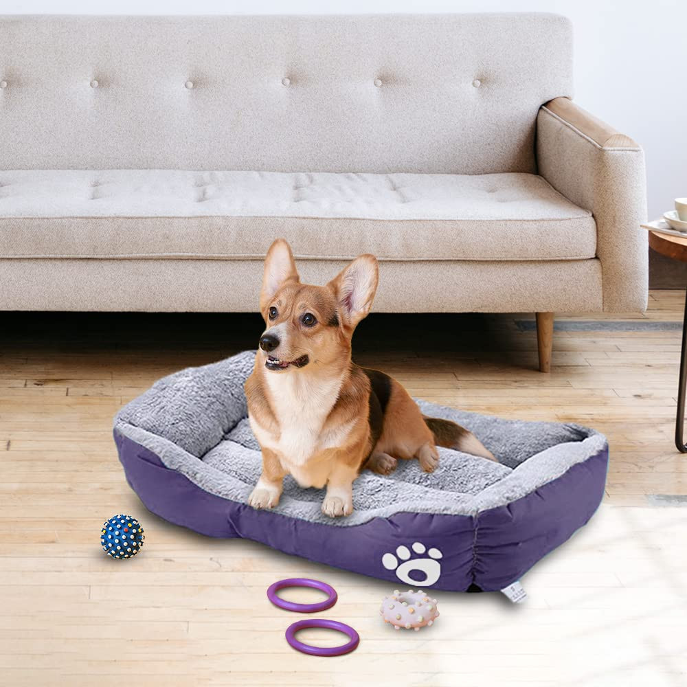 Kuber Industries Dog & Cat Bed|Super Soft Plush Top Pet Bed|Oxford Cloth Polyester Filling|Machine Washable Dog Bed|Rectangular Cat Bed with Rise-Edge Pillow|QY036P-S|Purple