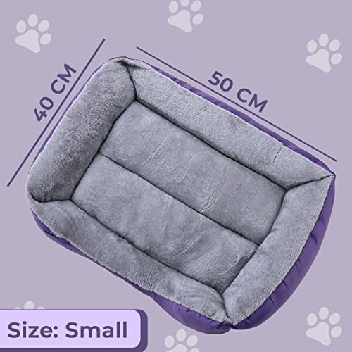 Kuber Industries Dog & Cat Bed|Super Soft Plush Top Pet Bed|Oxford Cloth Polyester Filling|Machine Washable Dog Bed|Rectangular Cat Bed with Rise-Edge Pillow|QY036P-S|Purple