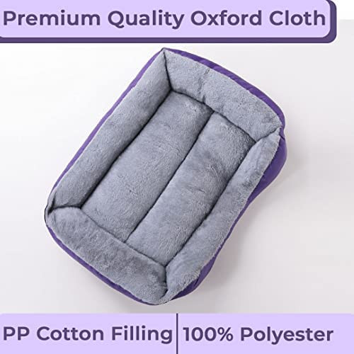 Kuber Industries Dog & Cat Bed|Super Soft Plush Top Pet Bed|Oxford Cloth Polyester Filling|Machine Washable Dog Bed|Rectangular Cat Bed with Rise-Edge Pillow|QY036P-S|Purple