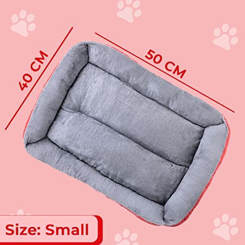 Kuber Industries Dog & Cat Bed|Super Soft Plush Top Pet Bed|Oxford Cloth Polyester Filling|Machine Washable Dog Bed|Rectangular Cat Bed with Rise-Edge Pillow|QY036R-S|Red