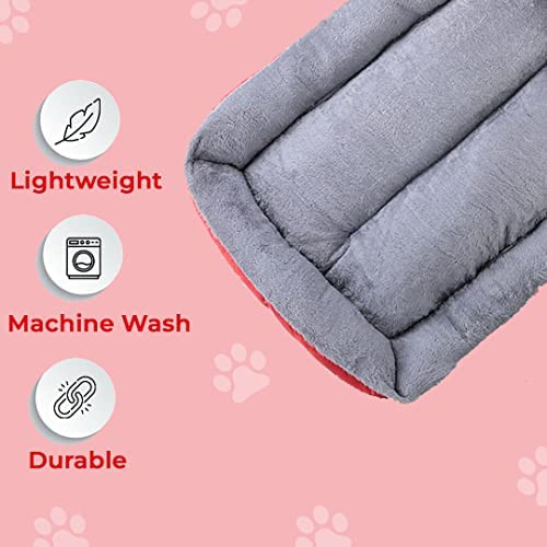 Kuber Industries Dog & Cat Bed|Super Soft Plush Top Pet Bed|Oxford Cloth Polyester Filling|Machine Washable Dog Bed|Rectangular Cat Bed with Rise-Edge Pillow|QY036R-S|Red