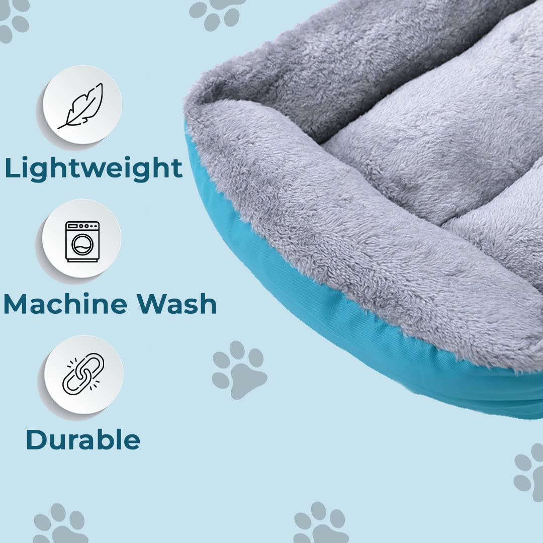 Kuber Industries Dog & Cat Bed|Super Soft Plush Top Pet Bed|Oxford Cloth Polyester Filling|Machine Washable Dog Bed|Rectangular Cat Bed with Rise-Edge Pillow|QY036B-M|Sky Blue