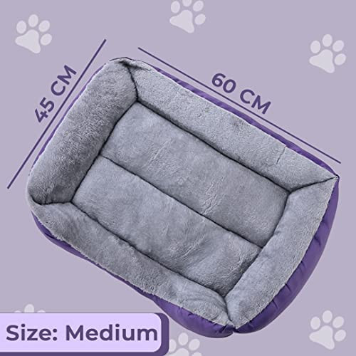 Kuber Industries Dog & Cat Bed|Super Soft Plush Top Pet Bed|Oxford Cloth Polyester Filling|Machine Washable Dog Bed|Rectangular Cat Bed with Rise-Edge Pillow|QY036P-M|Purple