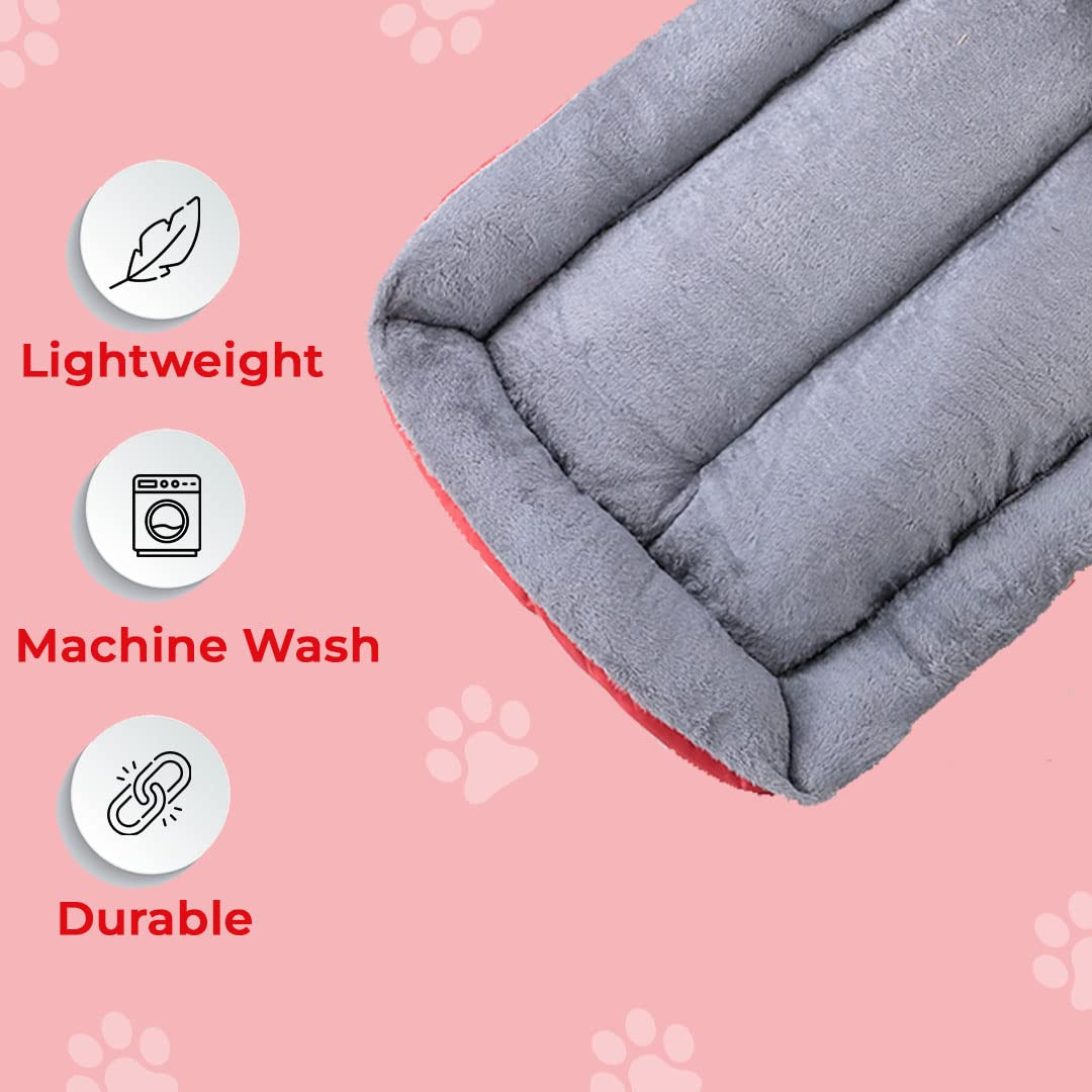 Kuber Industries Dog & Cat Bed|Super Soft Plush Top Pet Bed|Oxford Cloth Polyester Filling|Machine Washable Dog Bed|Rectangular Cat Bed with Rise-Edge Pillow|QY036R-M|Red
