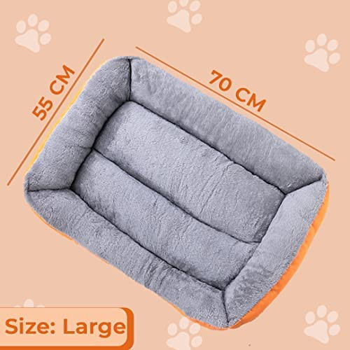 Kuber Industries Dog & Cat Bed|Super Soft Plush Top Pet Bed|Oxford Cloth Polyester Filling|Machine Washable Dog Bed|Rectangular Cat Bed with Rise-Edge Pillow|QY036OR-L|Orange