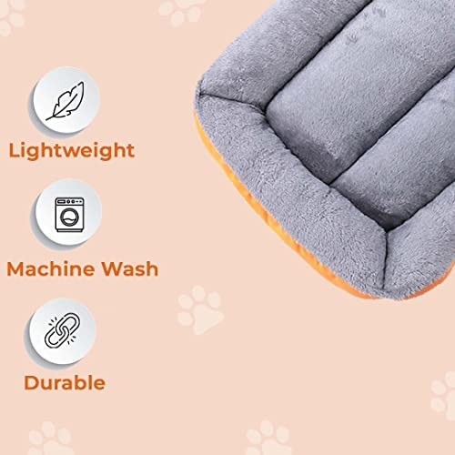 Kuber Industries Dog & Cat Bed|Super Soft Plush Top Pet Bed|Oxford Cloth Polyester Filling|Machine Washable Dog Bed|Rectangular Cat Bed with Rise-Edge Pillow|QY036OR-L|Orange