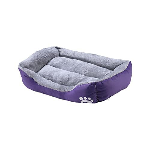 Kuber Industries Dog & Cat Bed|Super Soft Plush Top Pet Bed|Oxford Cloth Polyester Filling|Machine Washable Dog Bed|Rectangular Cat Bed with Rise-Edge Pillow|QY036P-L|Purple