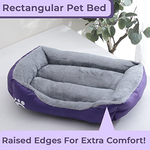 Kuber Industries Dog & Cat Bed|Super Soft Plush Top Pet Bed|Oxford Cloth Polyester Filling|Machine Washable Dog Bed|Rectangular Cat Bed with Rise-Edge Pillow|QY036P-L|Purple