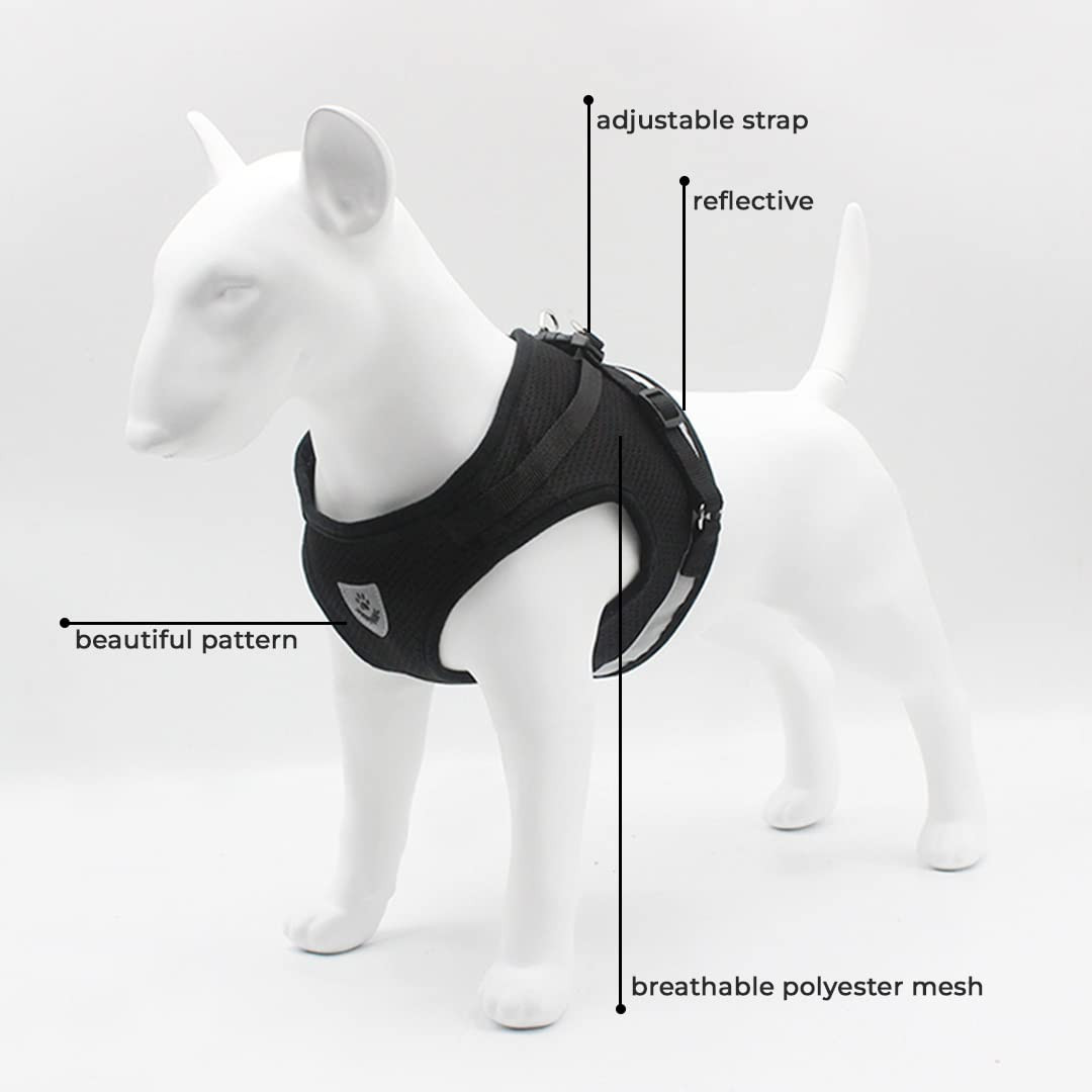 Kuber Industries Dog Chest Harness with Nylon Leash I No Pull, Soft Padded and Breathable Dog Vest I Adjustable, Reflective I Easy Control Dog Chest Belt I (Small, Black)