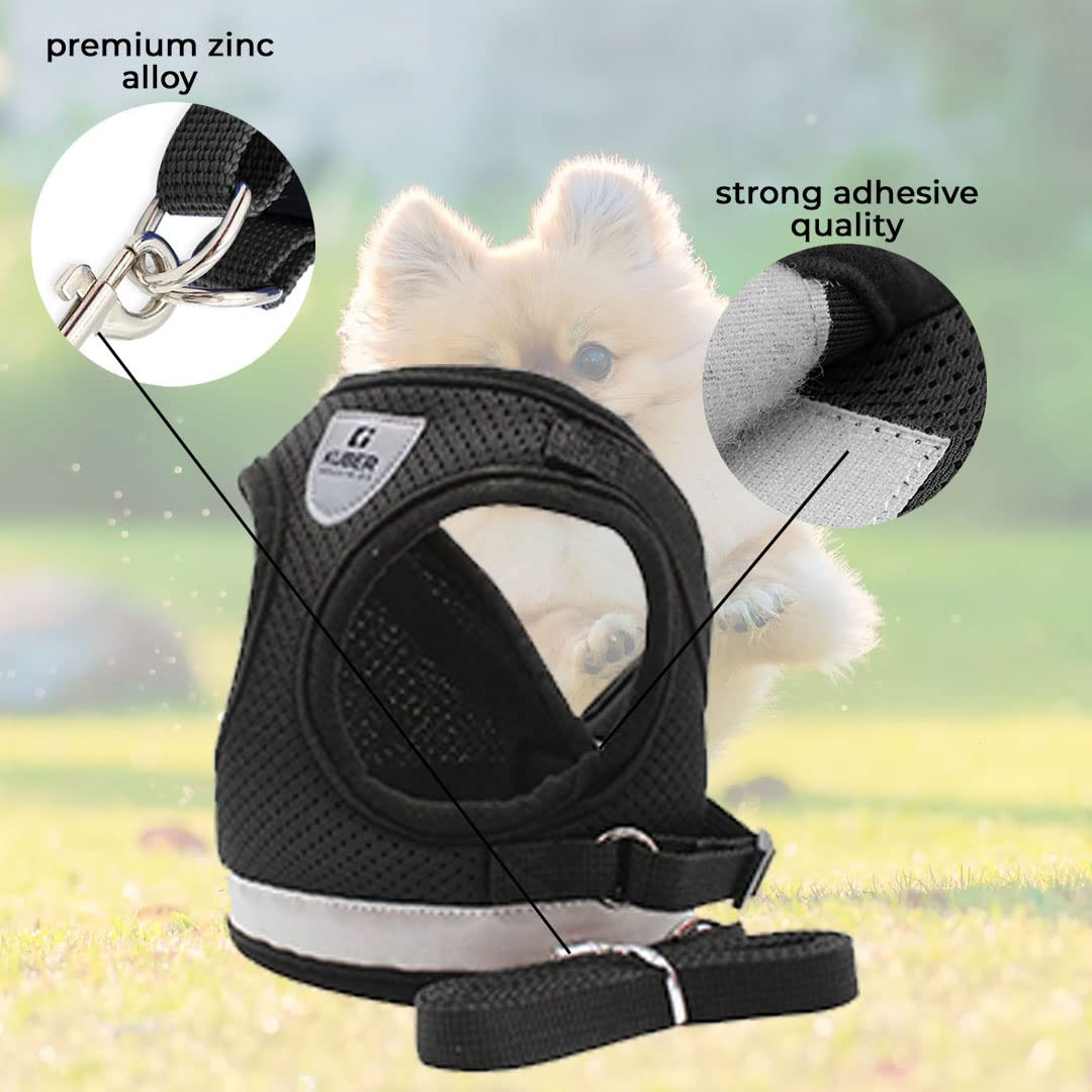 Kuber Industries Dog Chest Harness with Nylon Leash I No Pull, Soft Padded and Breathable Dog Vest I Adjustable, Reflective I Easy Control Dog Chest Belt I (Small, Black)