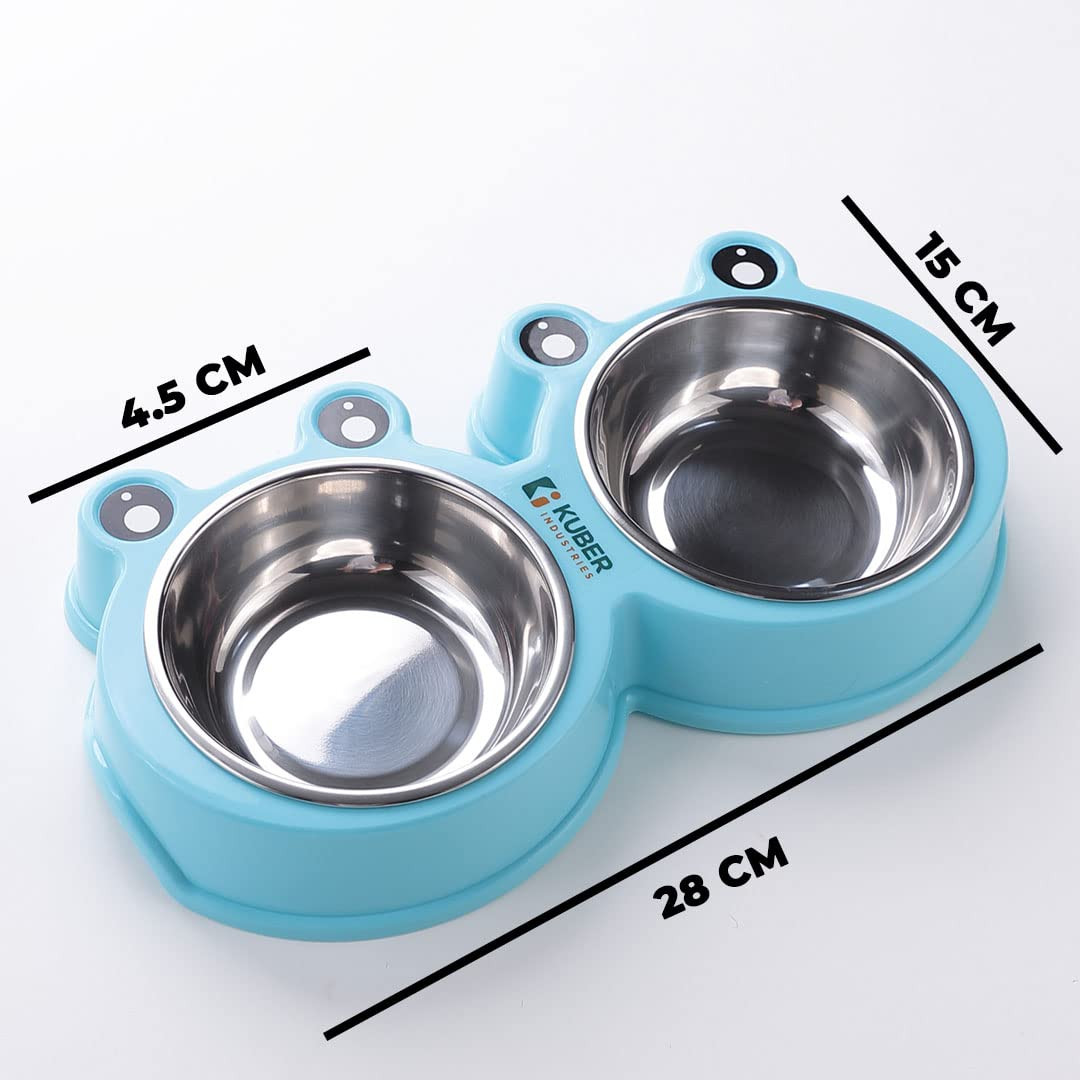 Kuber Industries Dog Food Bowl|Stainless Steel,PVC Material Dog Bowls|Non Slip,Durable,Sturdy,Non Toxic|Perfect Dog Accessories for Indoor & Outdoor Use|A1009B|Blue