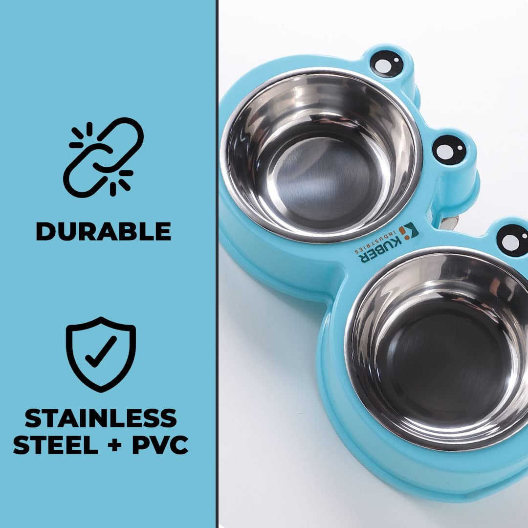 Kuber Industries Dog Food Bowl|Stainless Steel,PVC Material Dog Bowls|Non Slip,Durable,Sturdy,Non Toxic|Perfect Dog Accessories for Indoor & Outdoor Use|A1009B|Blue