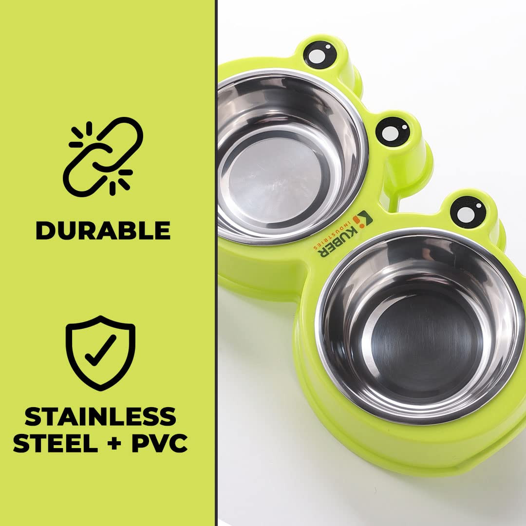 Kuber Industries Dog Food Bowl|Stainless Steel,PVC Material Dog Bowls|Non Slip,Durable,Sturdy,Non Toxic|Perfect Dog Accessories for Indoor & Outdoor Use|A1009G|Green