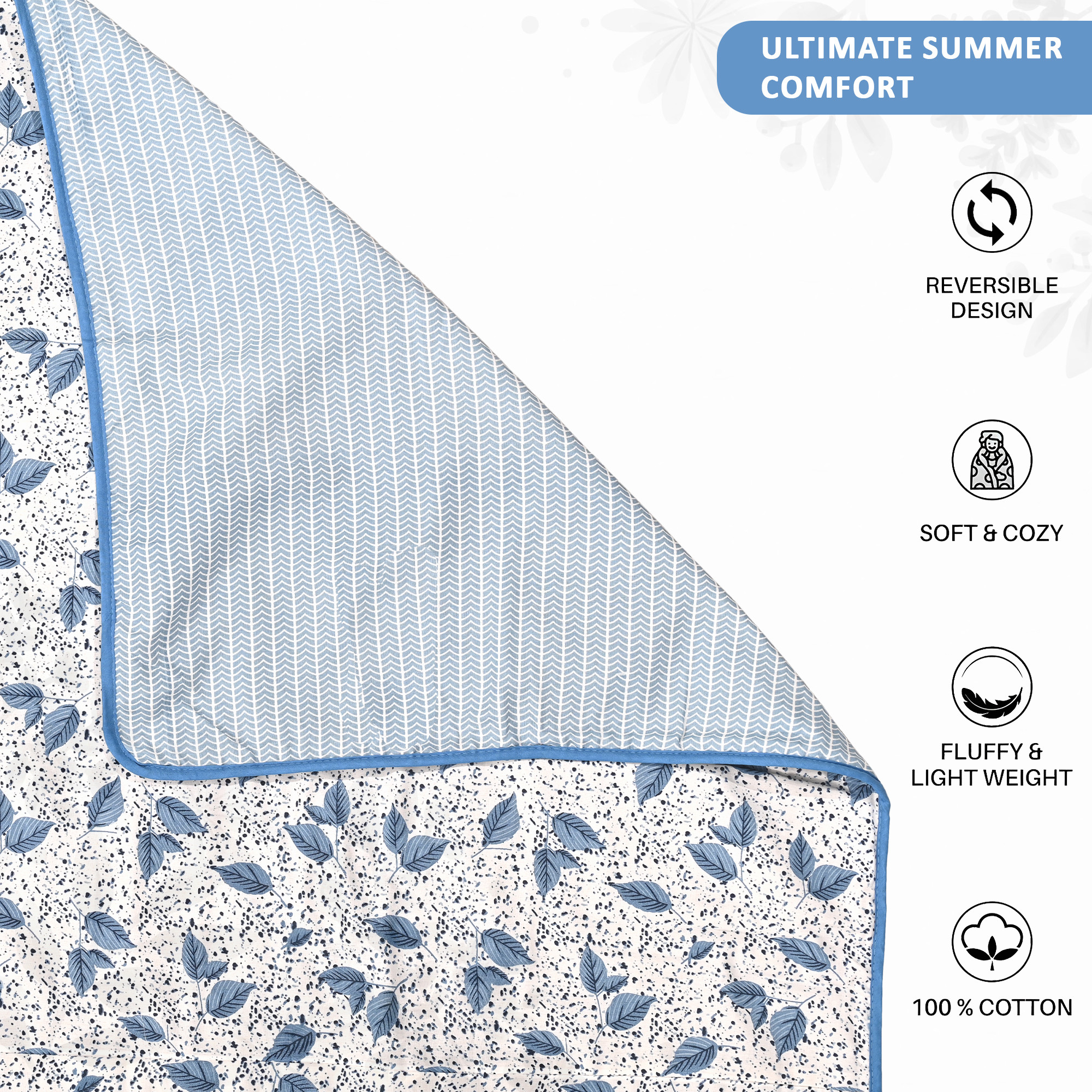 Kuber Industries Dohar Double Bed Cotton AC Blanket for Summer  Lightweight Comforter Winter Rajai Leaf Print Dohar - White  Blue