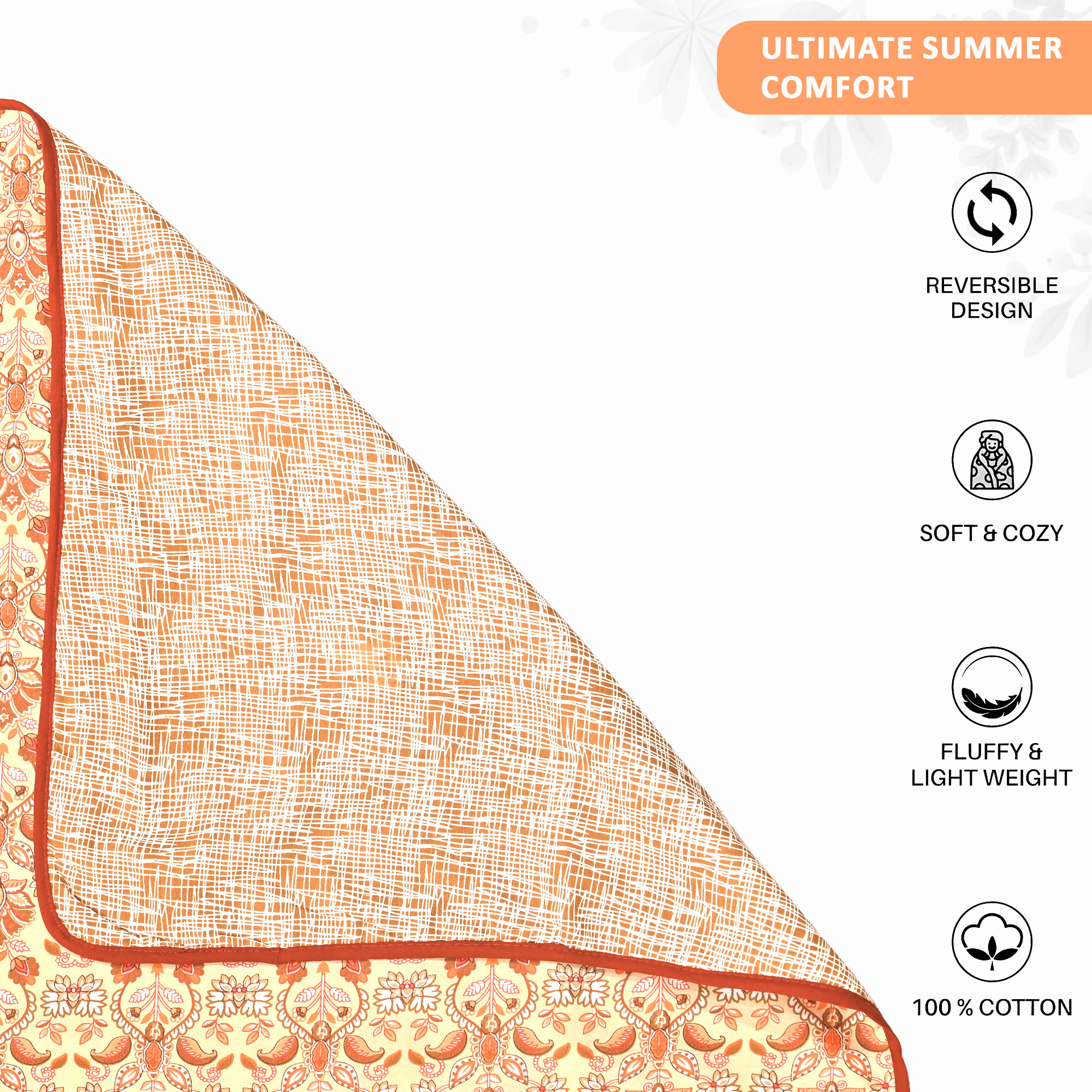Kuber Industries Dohar Double Bed Cotton AC Blanket for Summer  Lightweight Comforter Winter Rajai Printed Dohar - Orange