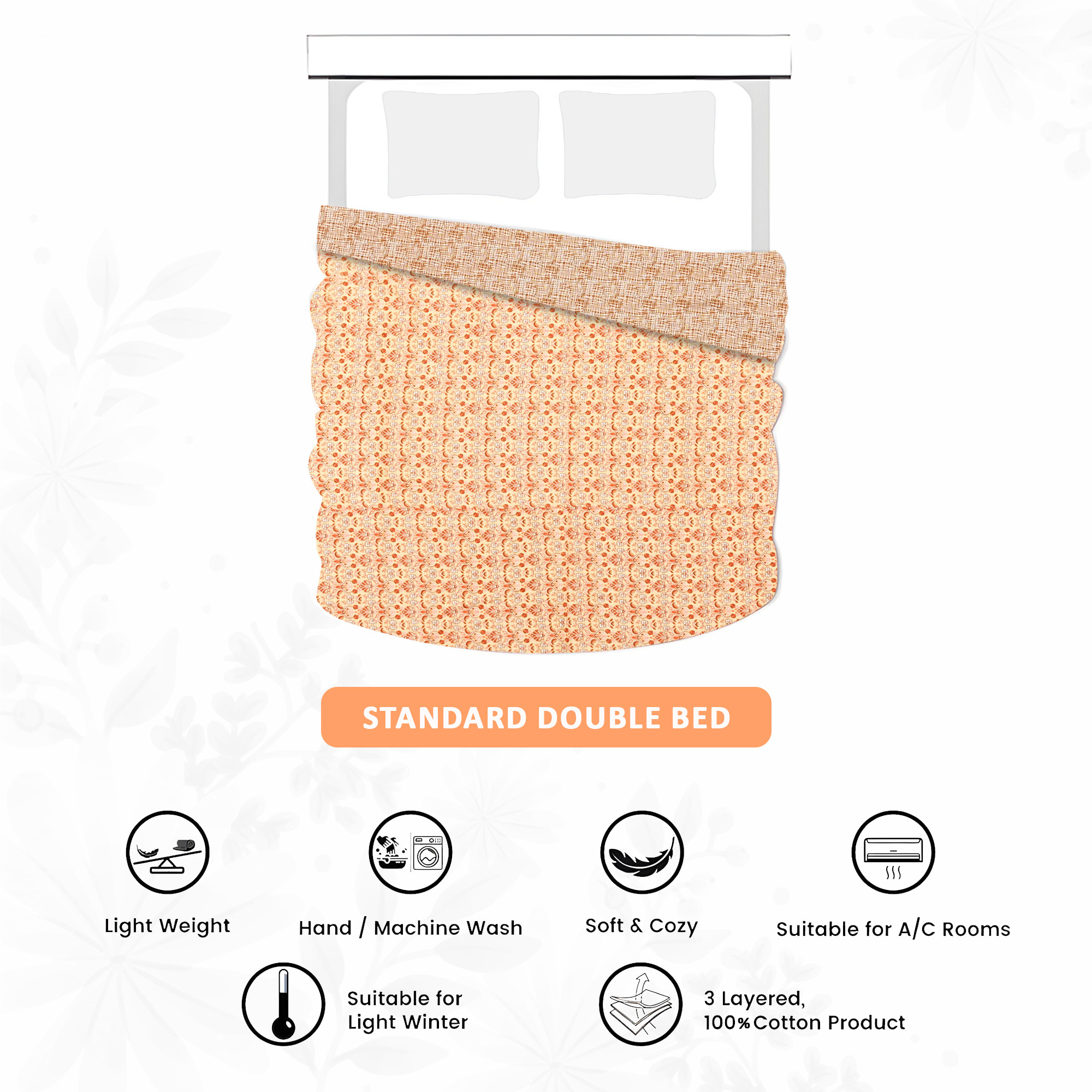 Kuber Industries Dohar Double Bed Cotton AC Blanket for Summer  Lightweight Comforter Winter Rajai Printed Dohar - Orange