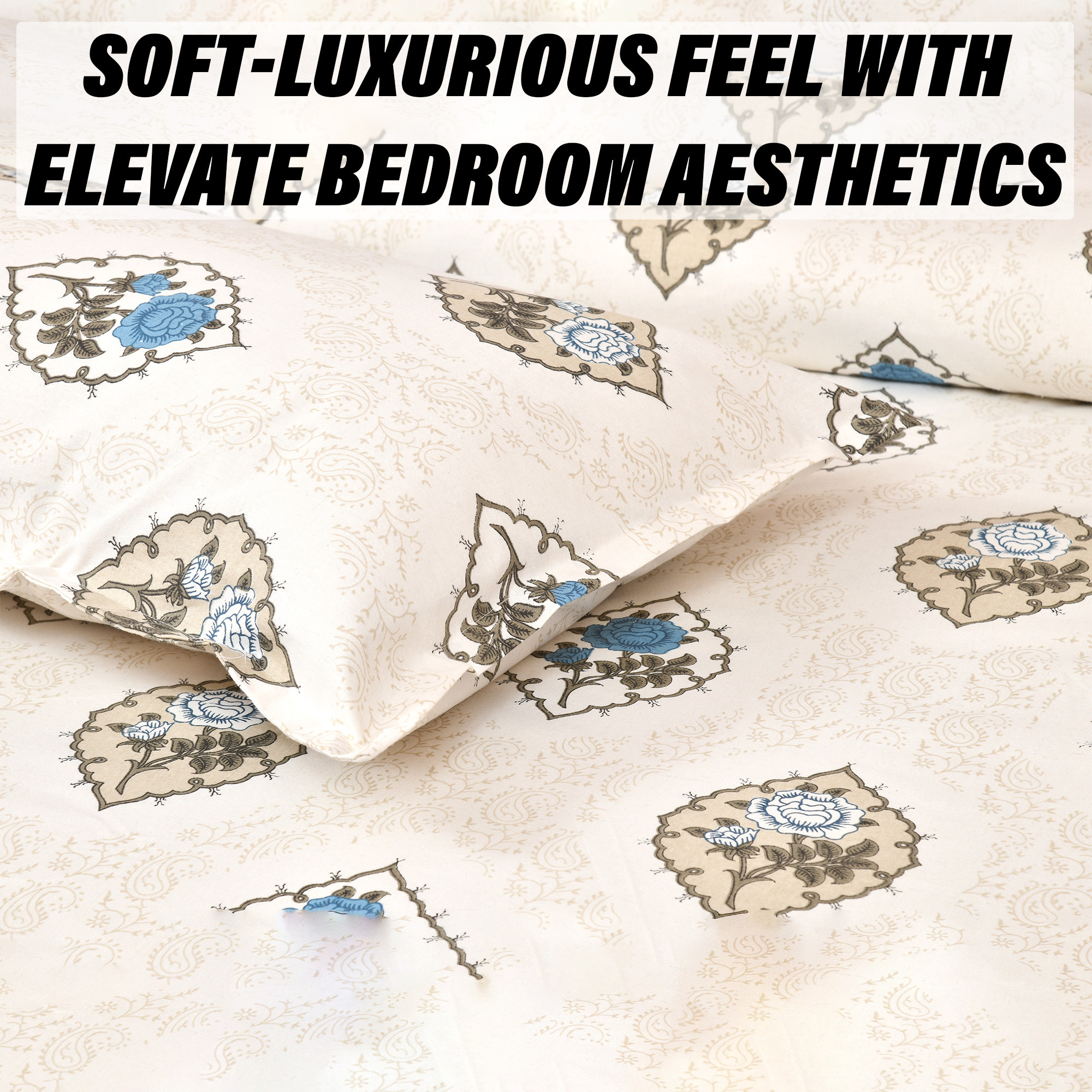 Kuber Industries Dohar Set  1 Piece Double Bedsheet with 2 Pillow Cover  Dohar Combo Set  Bedsheet  AC Blanket Set for Bedroom  Comforter  Quilt  Pushpa Rose Print  Set of 4  Blue