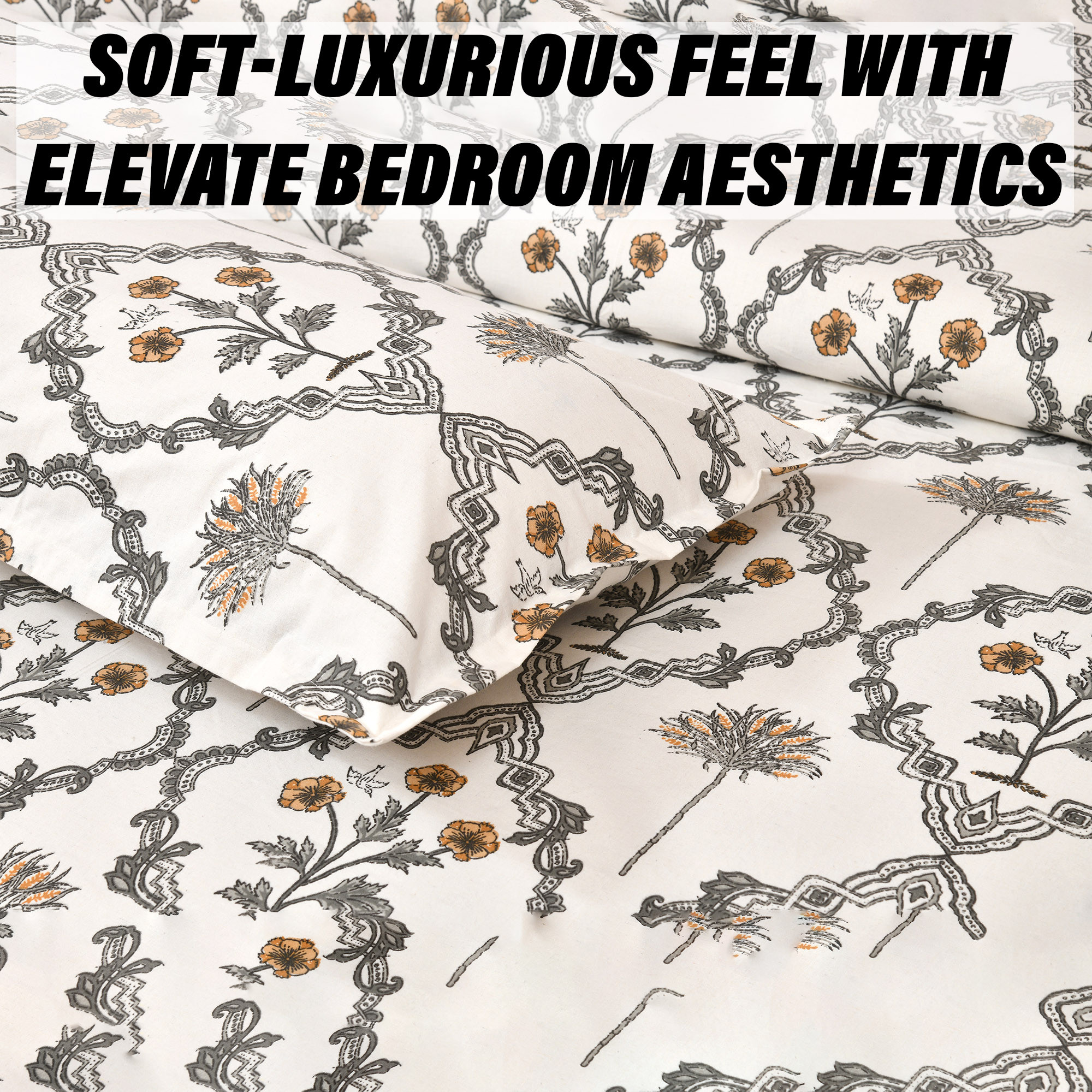 Kuber Industries Dohar Set  1 Piece Double Bedsheet with 2 Pillow Cover  Dohar Combo Set  Bedsheet  AC Blanket Set for Bedroom  Comforter  Quilt  Pushpa Flower Star  Set of 4  Gray