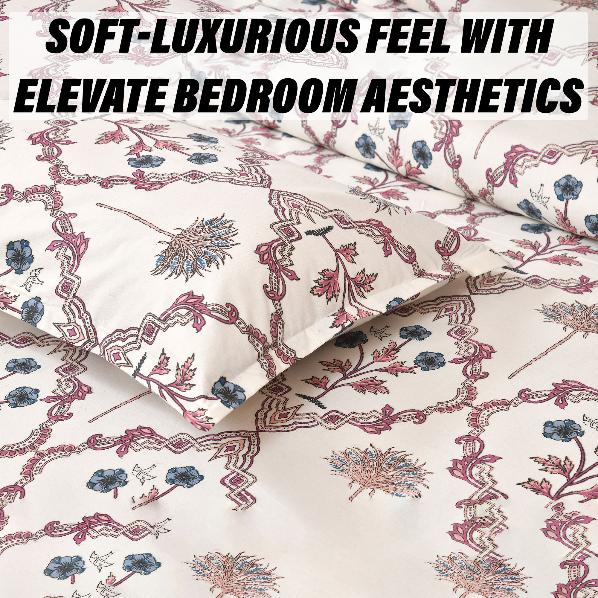 Kuber Industries Dohar Set  1 Piece Double Bedsheet with 2 Pillow Cover  Dohar Combo Set  Bedsheet  AC Blanket Set for Bedroom  Comforter  Quilt  Pushpa Flower Star  Set of 4  Pink