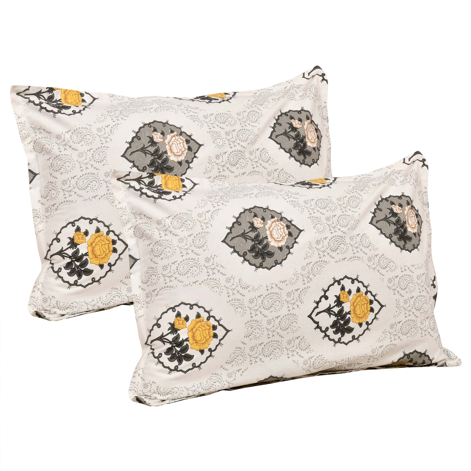 Kuber Industries Dohar Set | 1 Piece Double Bedsheet with 2 Pillow Cover & Dohar Combo Set | Bedsheet & AC Blanket Set for Bedroom | Comforter | Quilt | Pushpa Rose Print | Set of 4 | Yellow