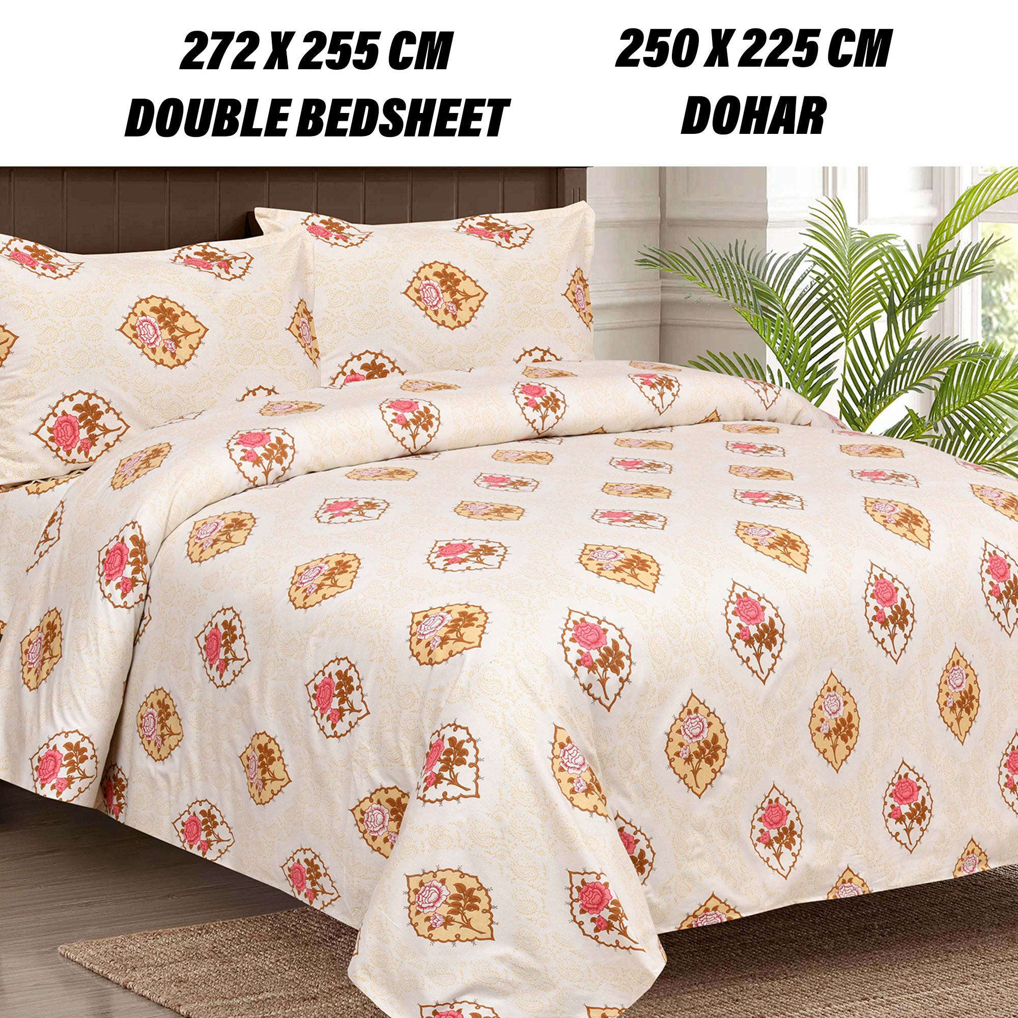 Kuber Industries Dohar Set | 1 Piece Double Bedsheet with 2 Pillow Cover & Dohar Combo Set | Bedsheet & AC Blanket Set for Bedroom | Comforter | Quilt | Pushpa Rose Print | Set of 4 | Pink
